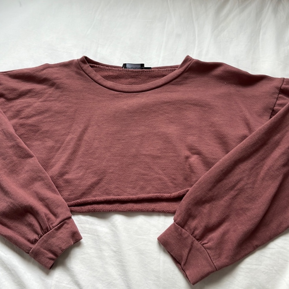 Prettylittlething burgundy cropped crew neck size womens 6